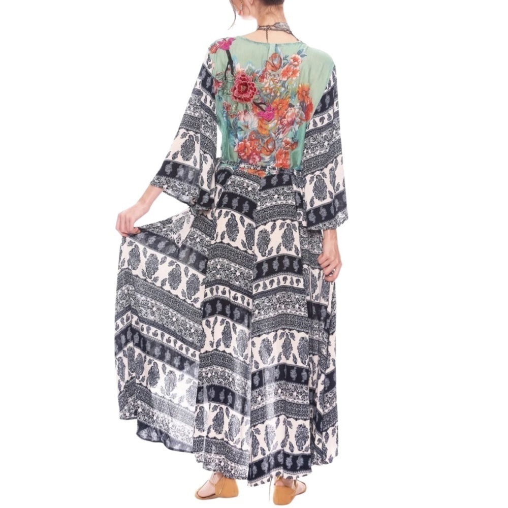 Aratta Flared Sleeve Wrap Maxi Dress In Paisley Floral Embellishment Size XS